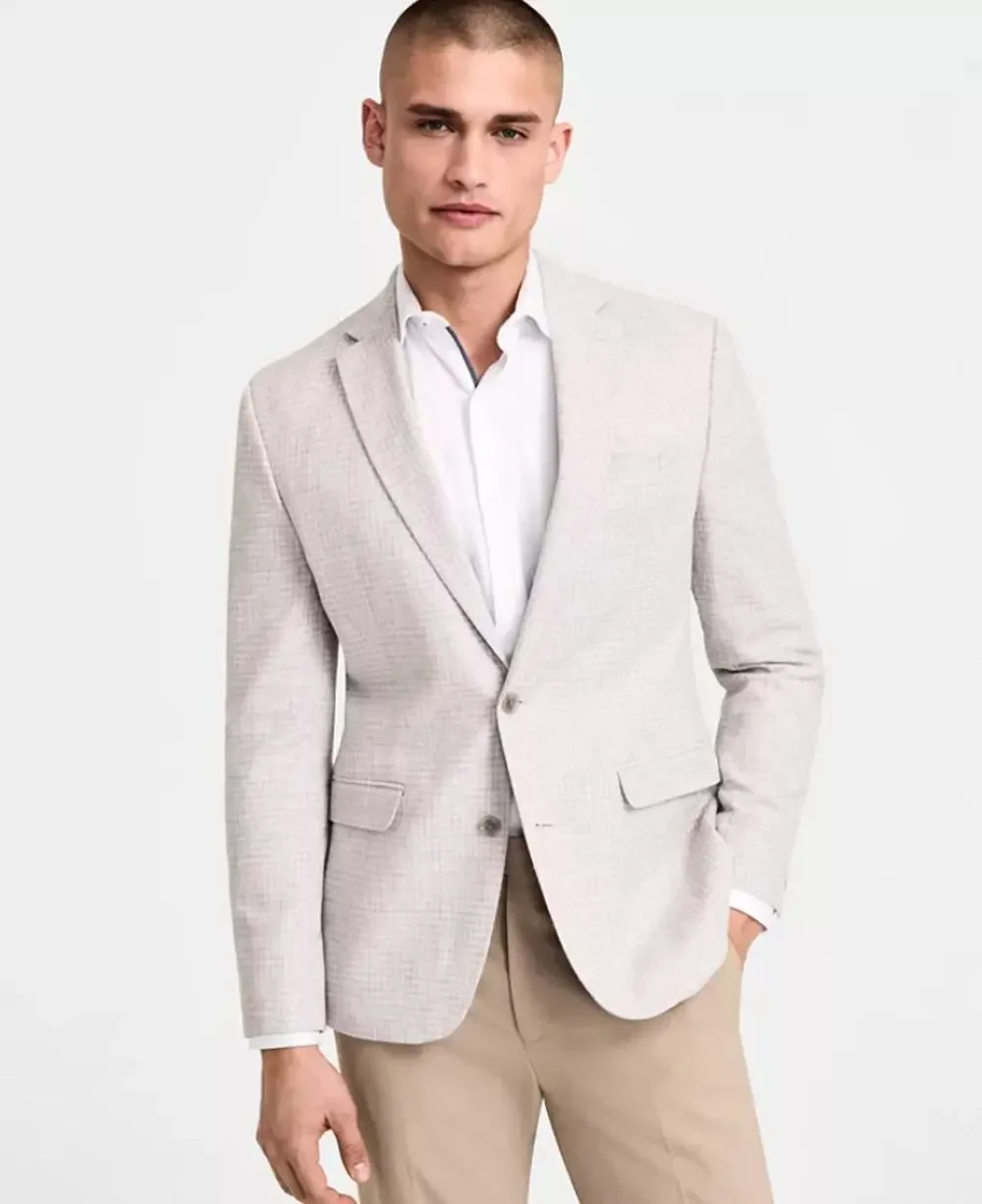 Tommy Hilfiger Men's White/Tan Check Conrad Modern-Fit Suit Blazer Size 36S